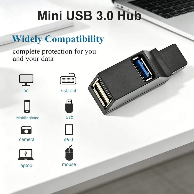 Laptop Accessories Macbook - USB 3.0 2.0 Drehbarer 3-Port-Hub-Splitter, Hochgeschwindigkeits-Datenübertragung