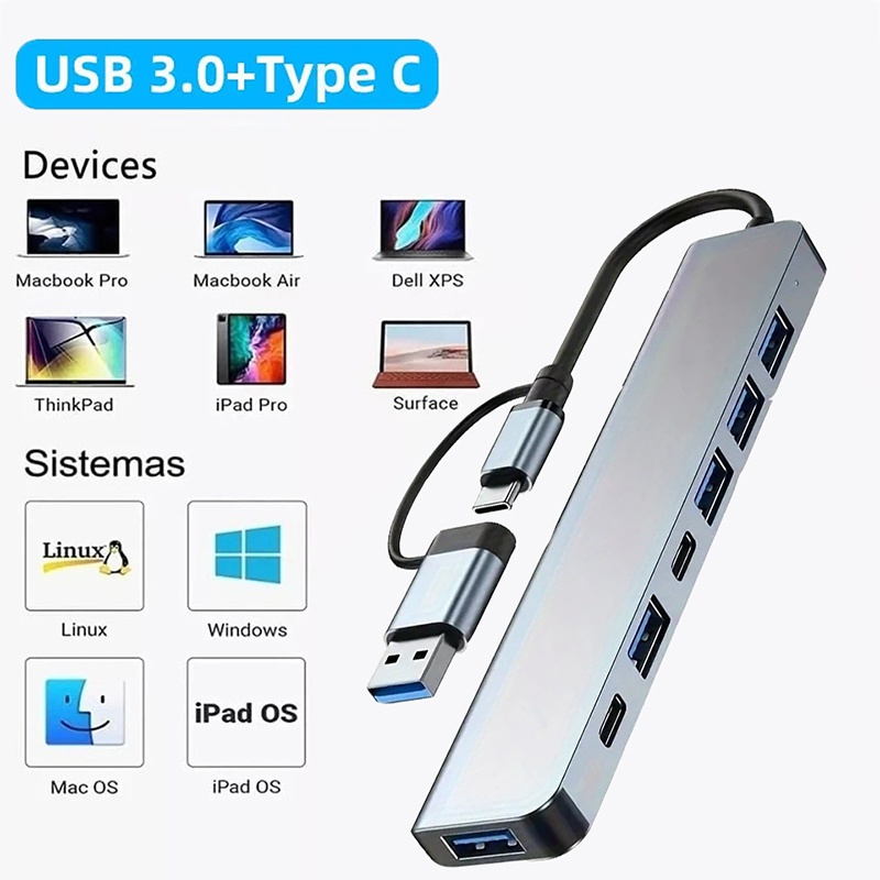 Laptop Accessories Macbook - 2-in-1 USB3.0-Hub mit 7 Anschlüssen, Typ-C-Extender-Splitter